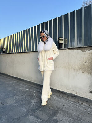 Bey's Peluş Kürk Yelek EKRU