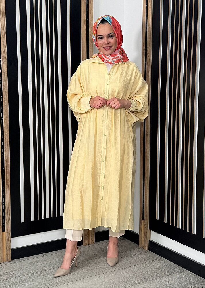 Ceremony Cift Katlı Kuşaklı Nil Tunik SARI