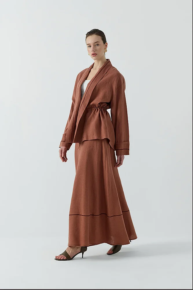 Clande Dantel Detaylı Beli Bağlamalı Keten Kimono TARÇIN - 5