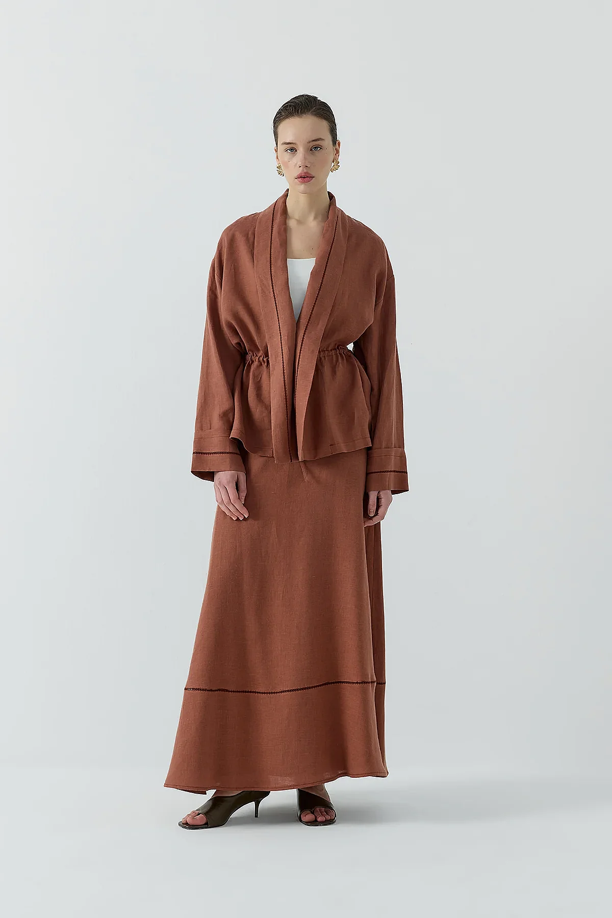 Clande Dantel Detaylı Beli Bağlamalı Keten Kimono TARÇIN - 6