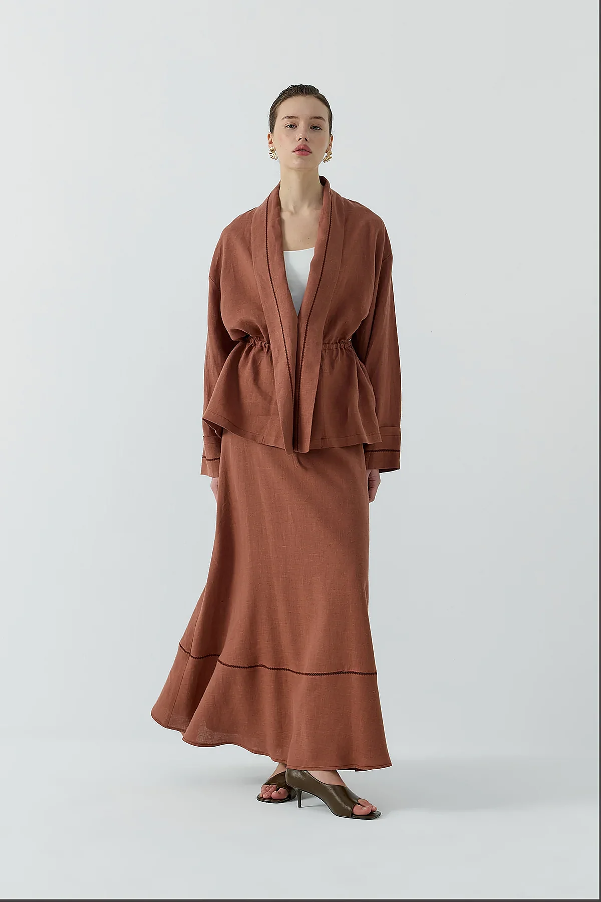 Clande Dantel Detaylı Beli Bağlamalı Keten Kimono TARÇIN - 7