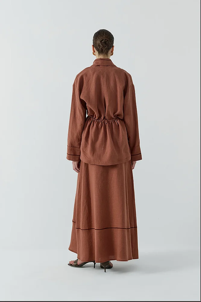 Clande Dantel Detaylı Beli Bağlamalı Keten Kimono TARÇIN - 3