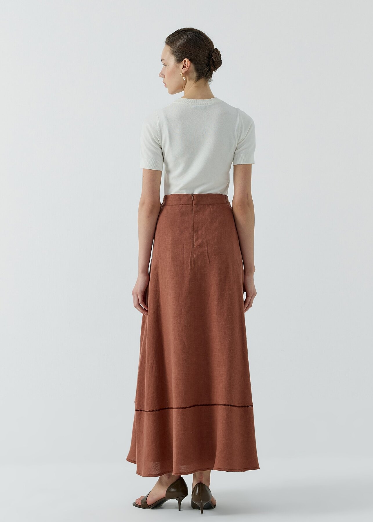 Clande Dantel Detaylı Yarı Lastikli Keten Etek TARÇIN - 4