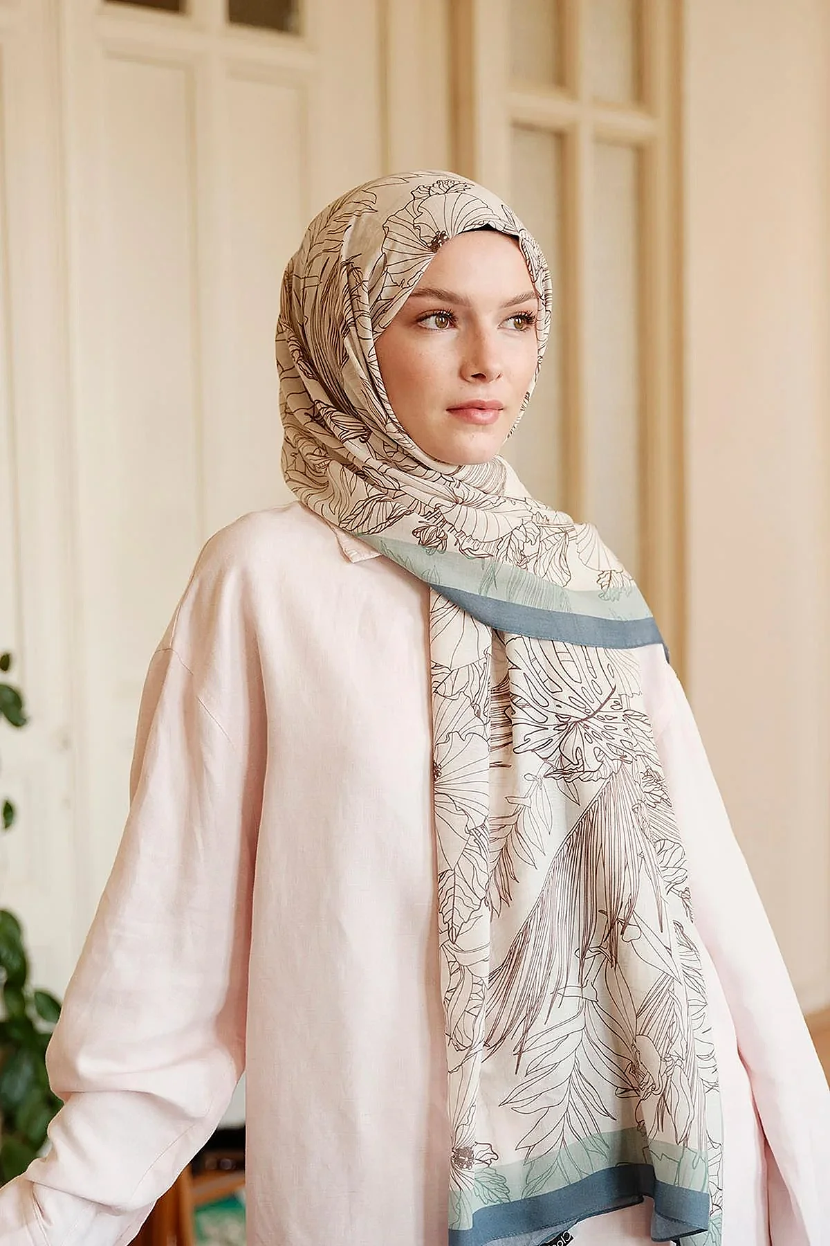 Cloche Loren Şal KREM MAVİ - 1