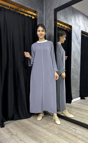 Katrem Biye Detaylı Abaya GRİ