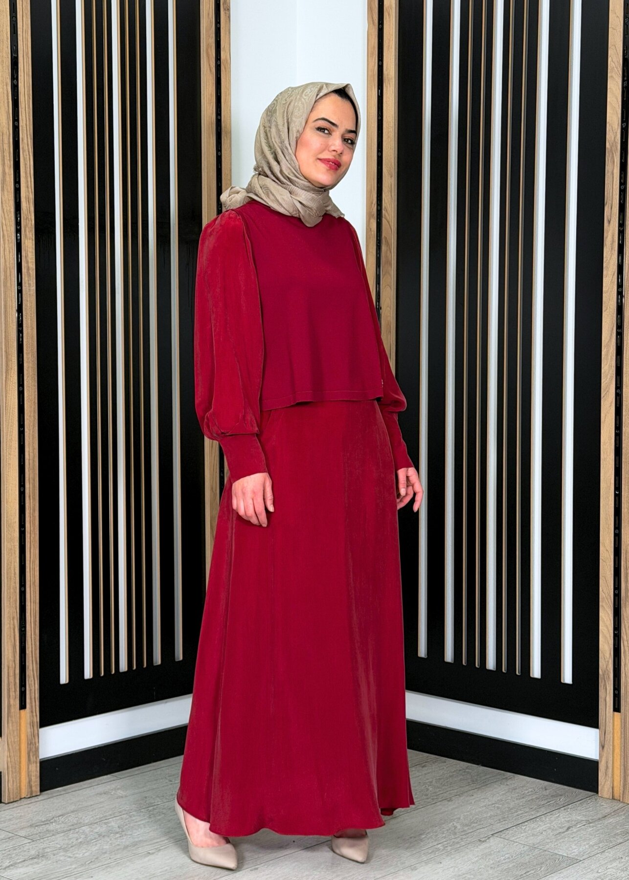 Miss Dalida A Kesim Cupro Etek Cherry - 1