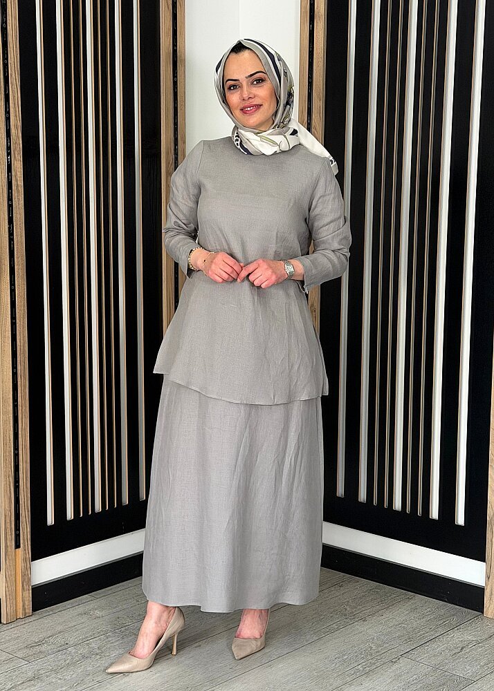 Miss Dalida A Kesim Düz Renk Keten Etek GREY