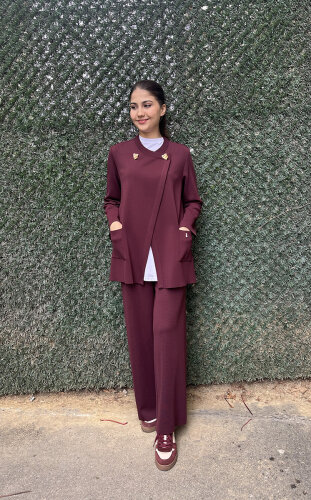 Miss Dalida Aksesuar Detaylı Düz Renk Hırka BORDO - 4