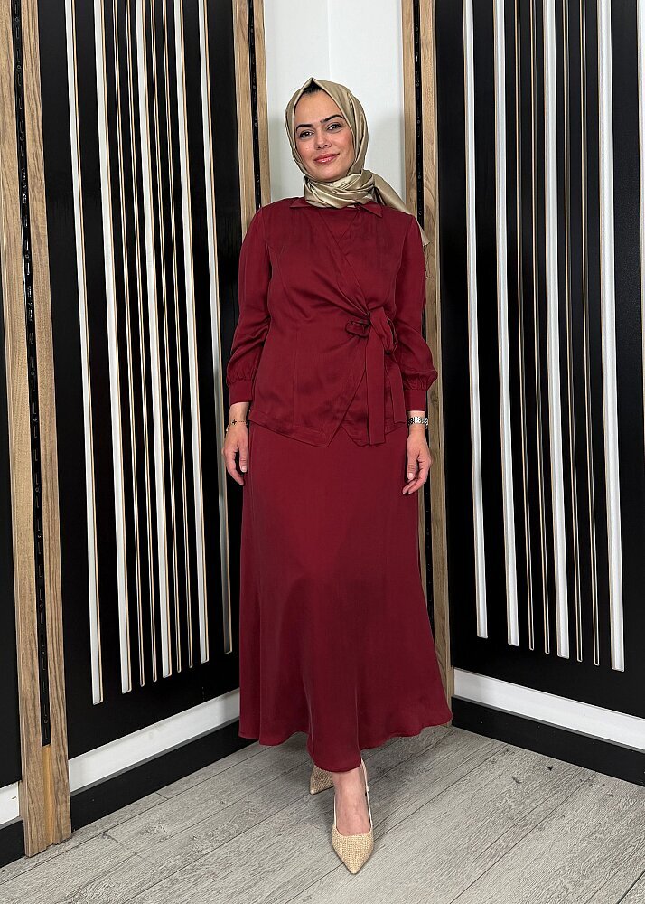 Miss Dalida Bağlama Detaylı Cupro Gömlek Cherry (1)