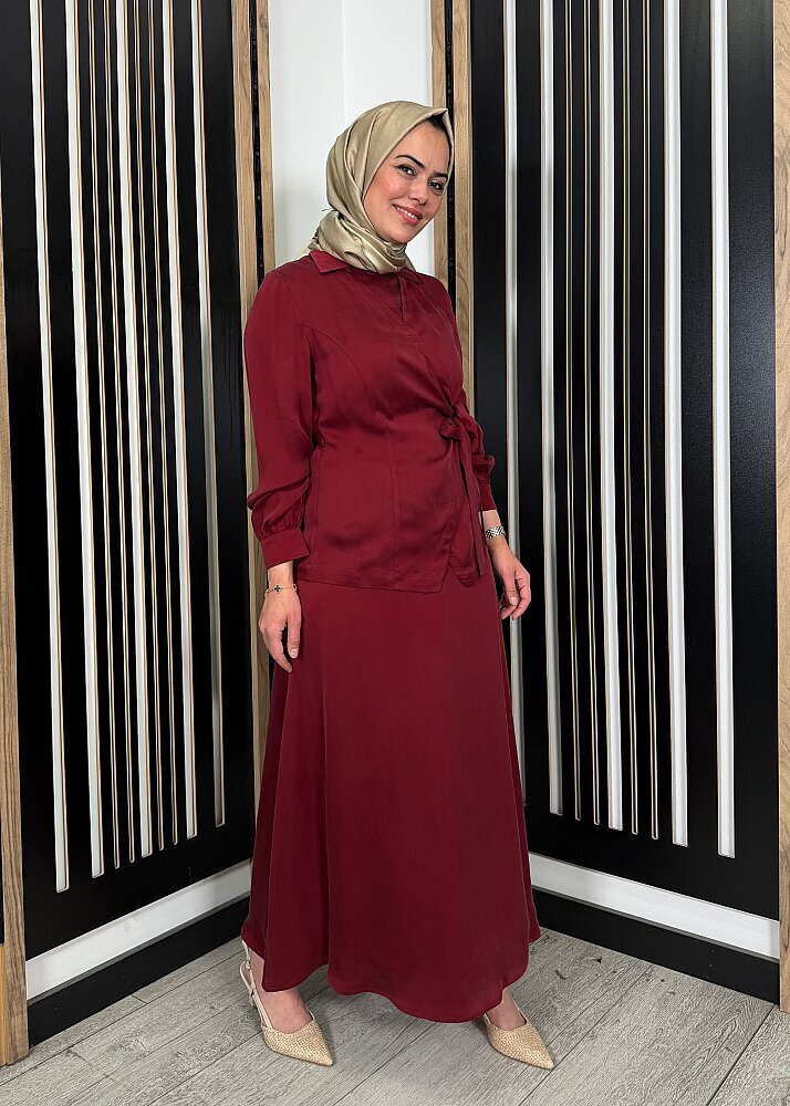 Miss Dalida Bağlama Detaylı Cupro Gömlek Cherry - 3