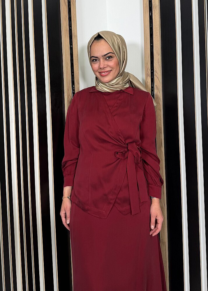 Miss Dalida Bağlama Detaylı Cupro Gömlek Cherry