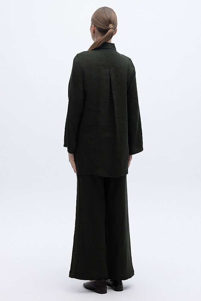 Miss Dalida Bekletme Detaylı Bol Paça Keten Pantolon BLACK - 3