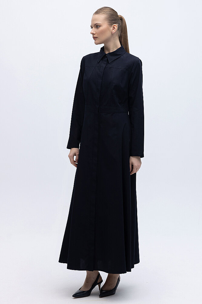 Miss Dalida Belden Oturtmalı Uzun Kollu Poplin Elbise BLACK - 5