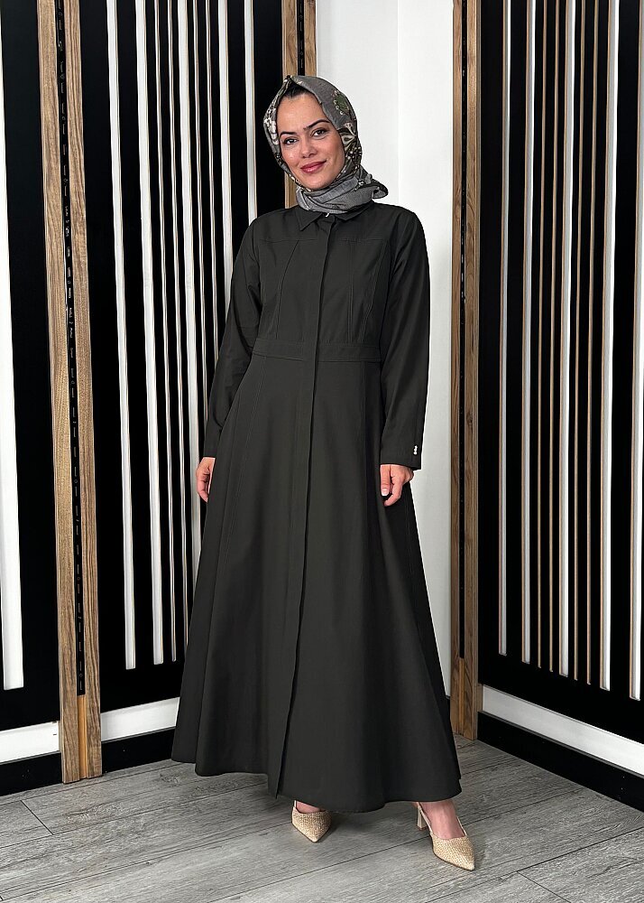Miss Dalida Belden Oturtmalı Uzun Kollu Poplin Elbise KHAKİ