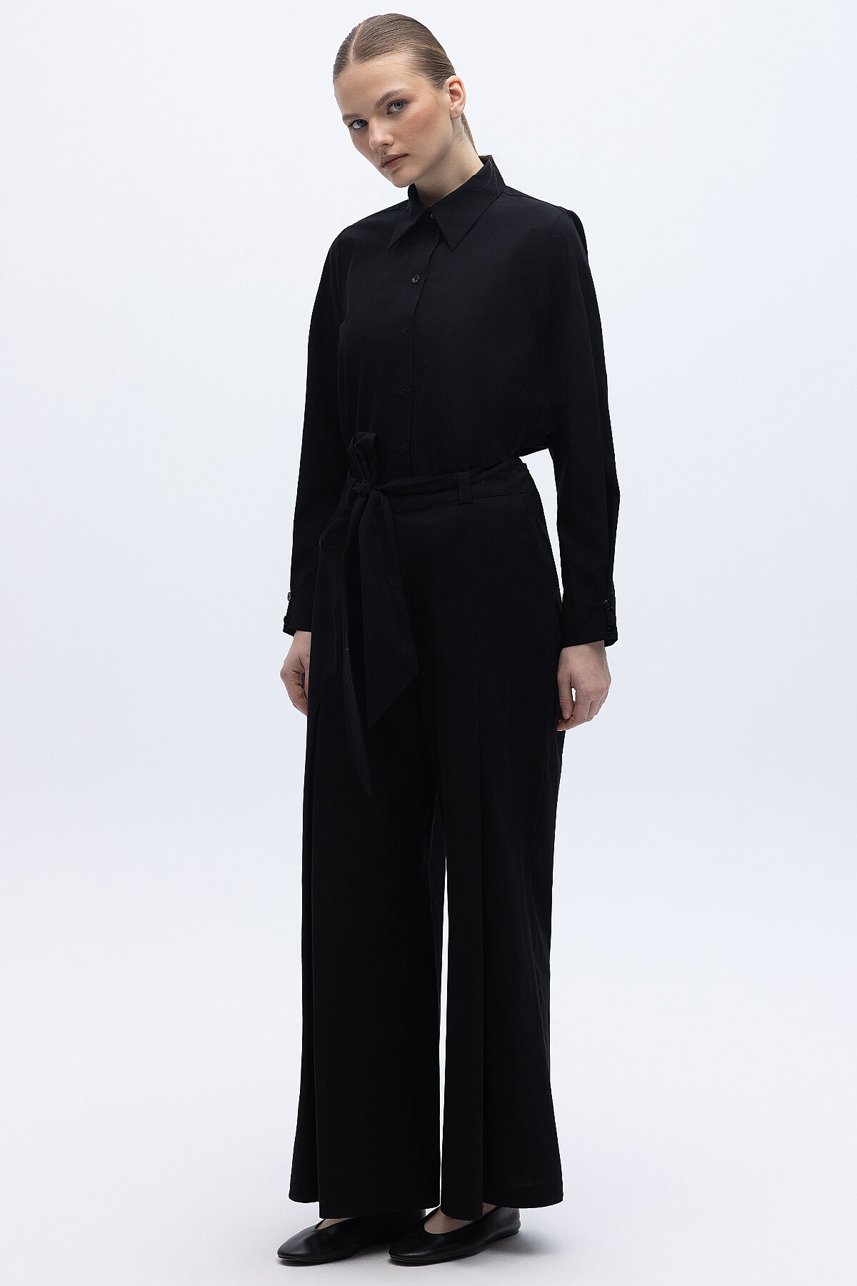 Miss Dalida Beli Kuşalı Bol Paça Pantolon BLACK - 1