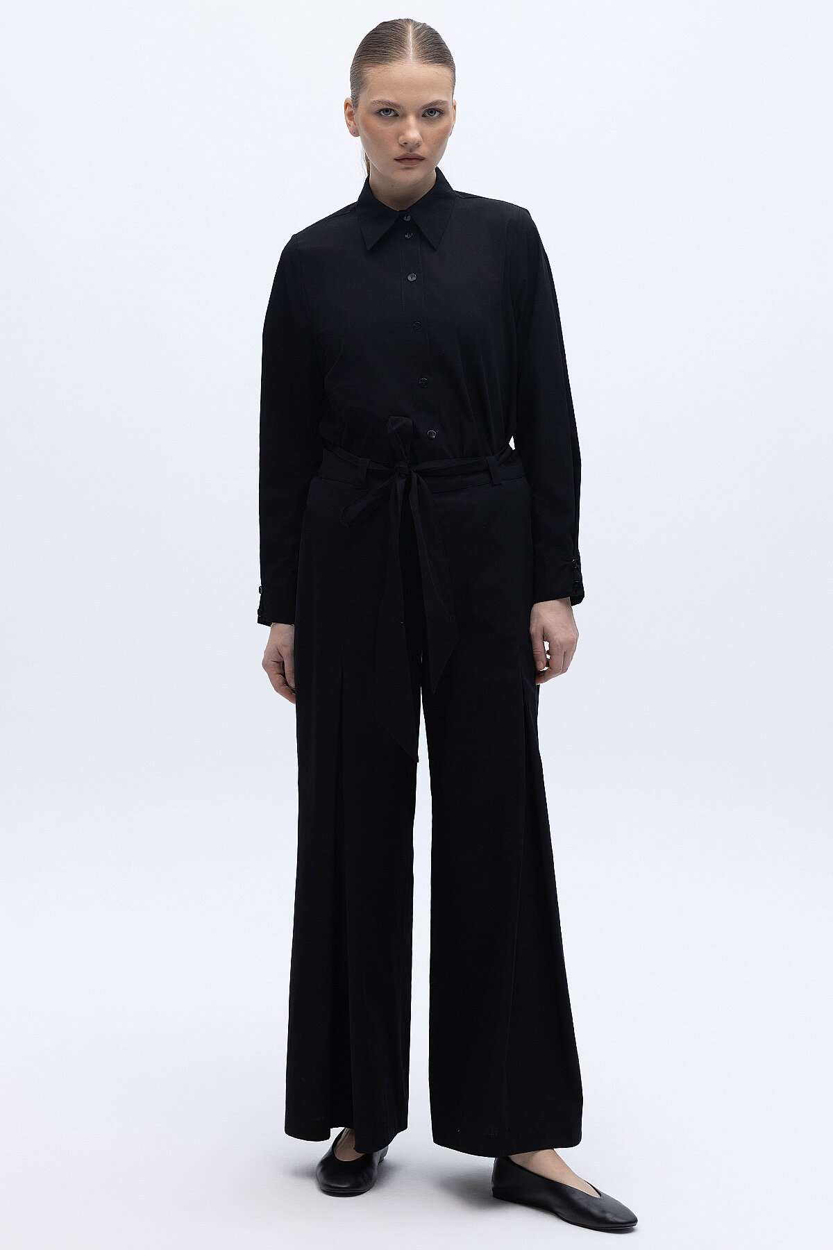 Miss Dalida Beli Kuşalı Bol Paça Pantolon BLACK - 4