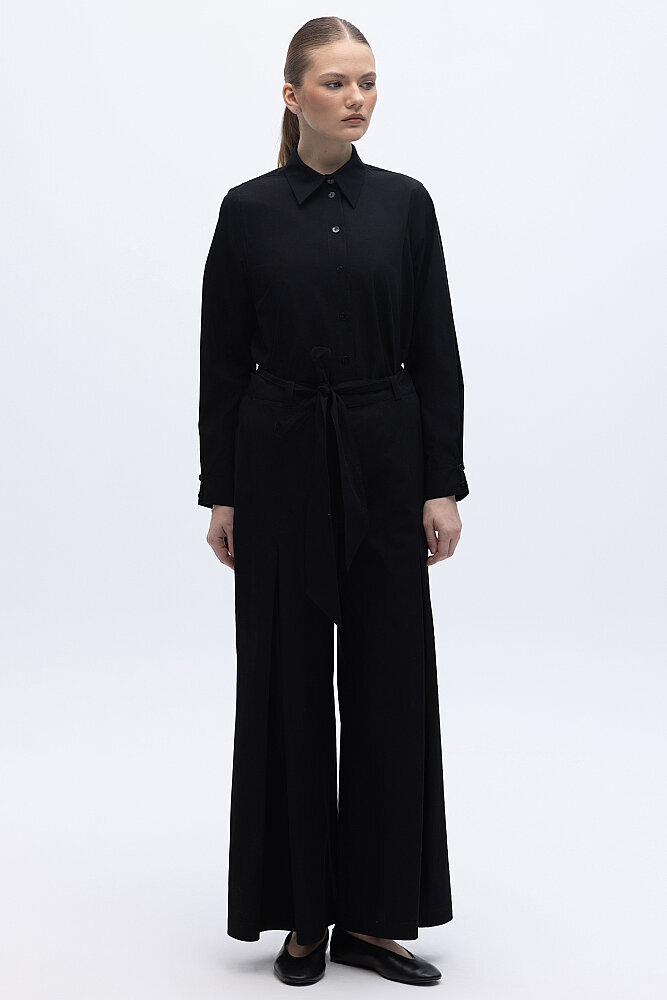 Miss Dalida Beli Kuşalı Bol Paça Pantolon BLACK - 6
