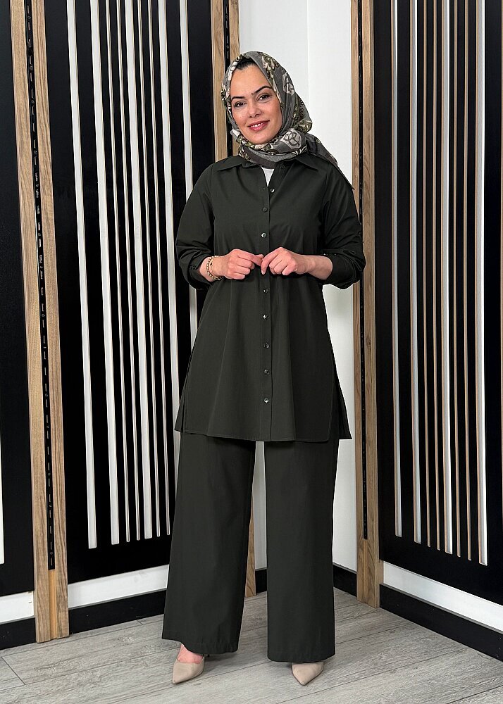 Miss Dalida Beli Kuşalı Bol Paça Pantolon KHAKİ - 2