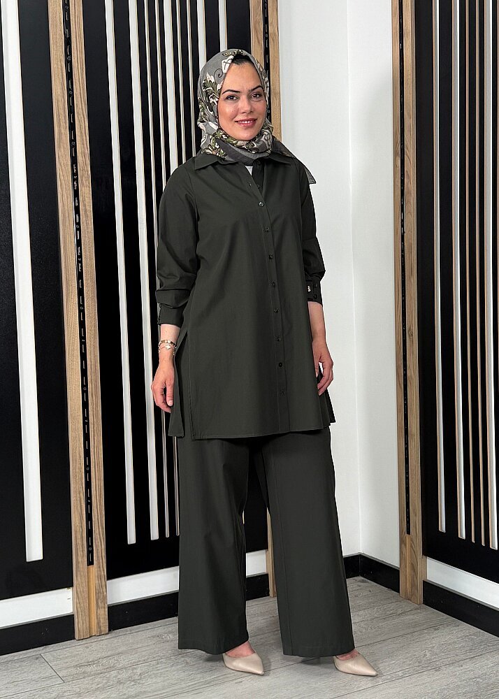 Miss Dalida Beli Kuşalı Bol Paça Pantolon KHAKİ - 3