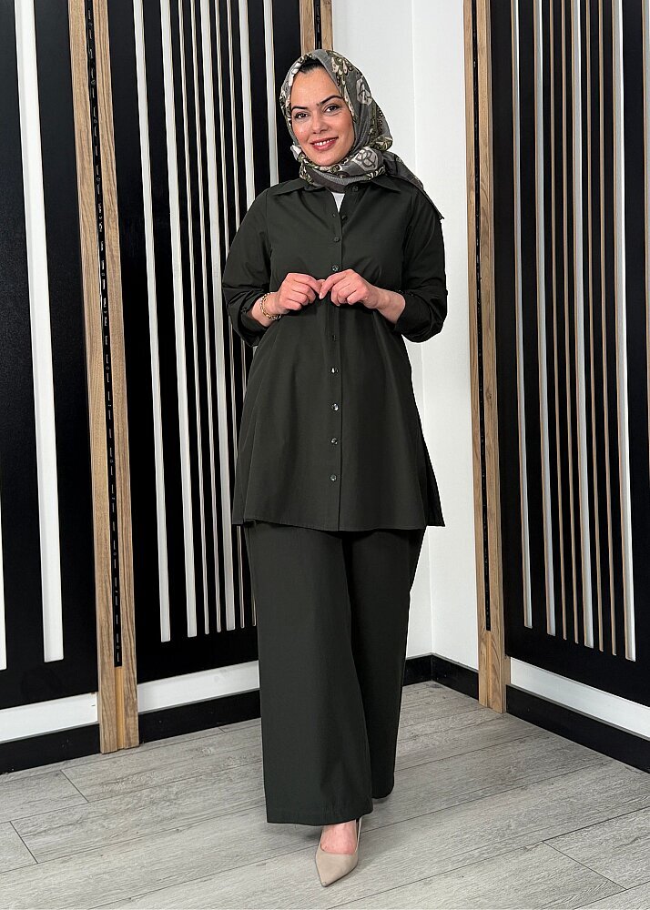 Miss Dalida Beli Kuşalı Bol Paça Pantolon KHAKİ