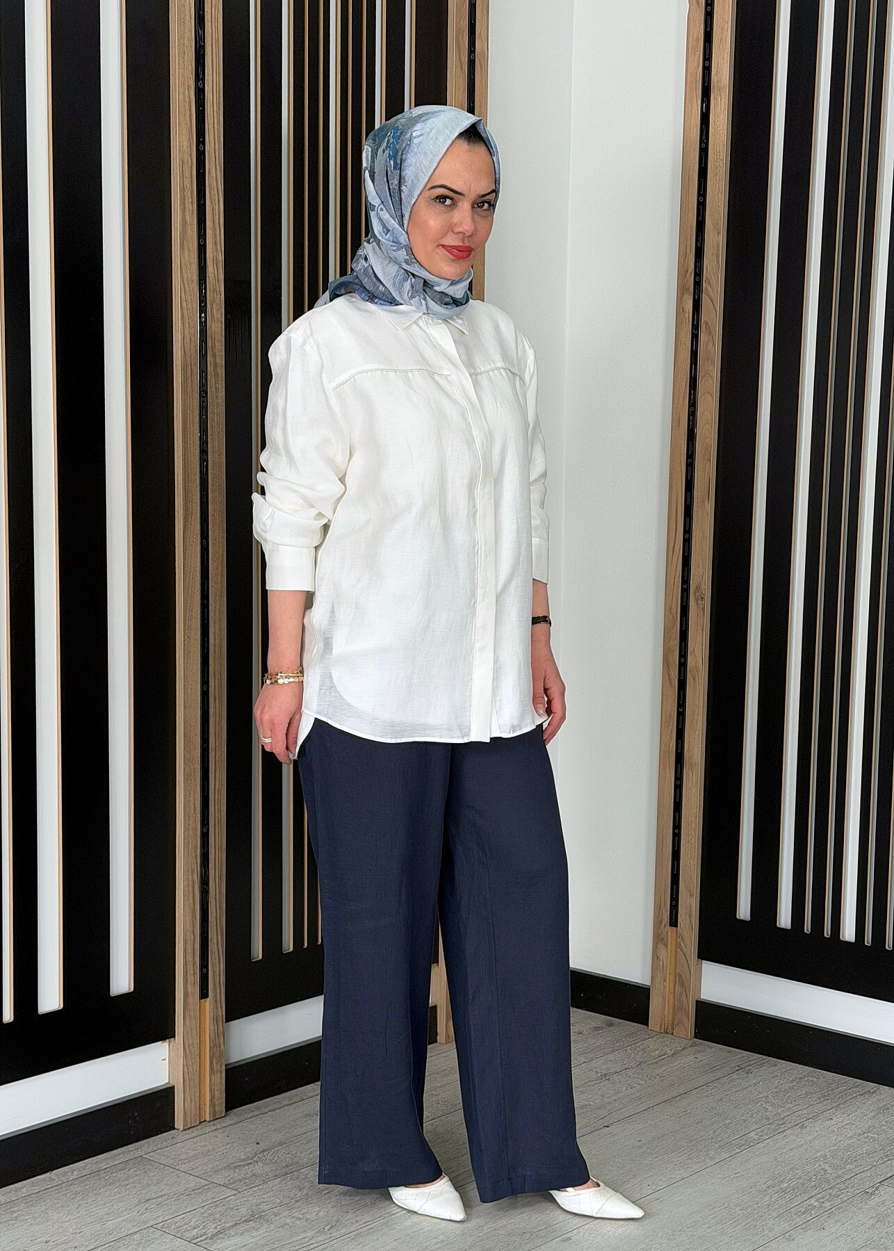 Miss Dalida Beli Lastikli Bol Paça Keten Pantolon Dark Navy - 2