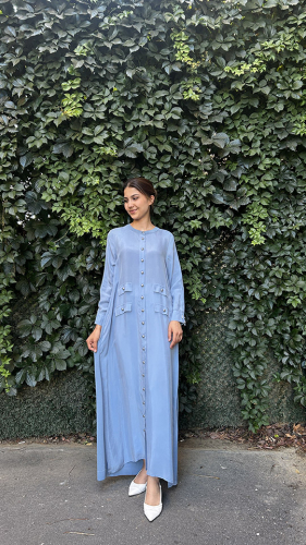 Miss Dalida Cep Kapaklı Düğme Detaylı Cupra Ceket BLUE