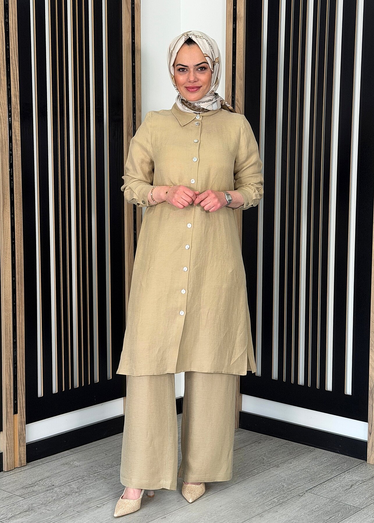 Miss Dalida Cepli İpek Keten Bol Paça Pantolon CAMEL - 1