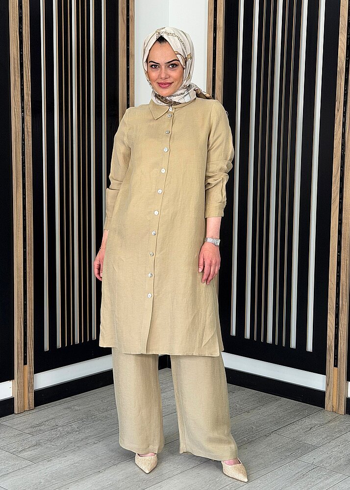 Miss Dalida Cepli İpek Keten Bol Paça Pantolon CAMEL (1)
