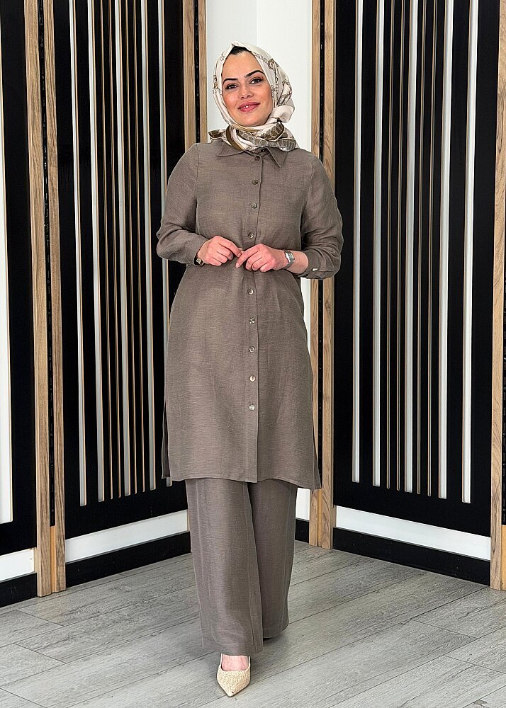 Miss Dalida Cepli İpek Keten Bol Paça Pantolon MİNK