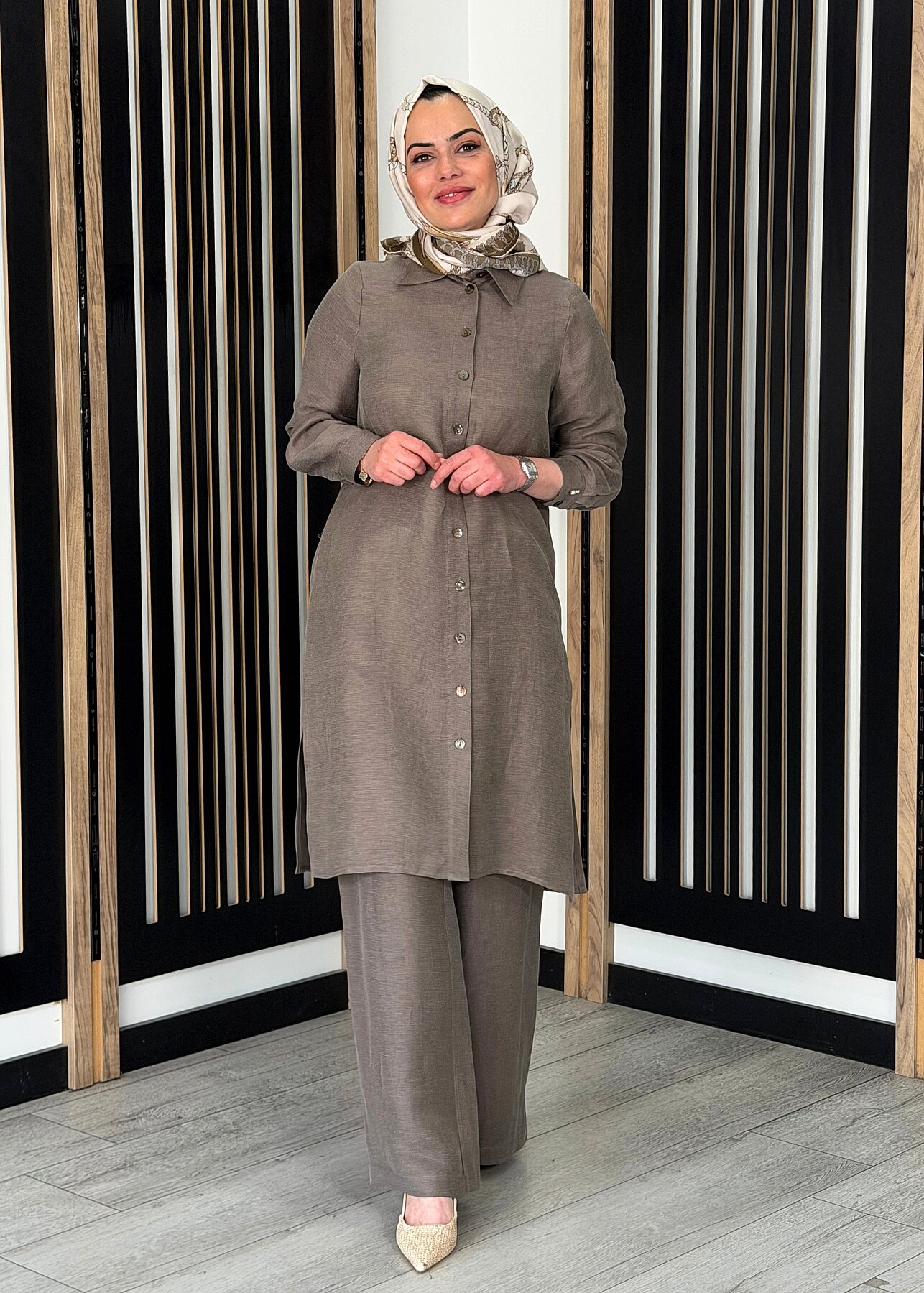 Miss Dalida Cepli İpek Keten Bol Paça Pantolon MİNK - 1