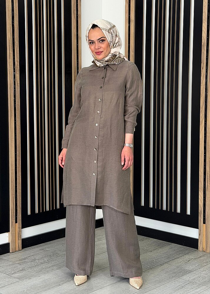 Miss Dalida Cepli İpek Keten Bol Paça Pantolon MİNK - 3