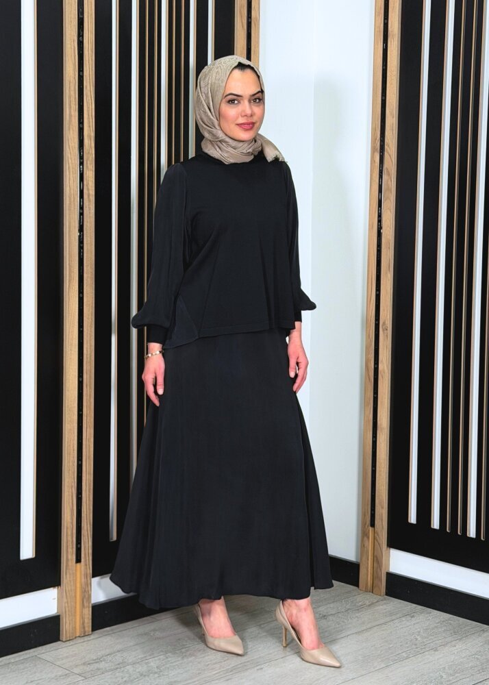 Miss Dalida Düz Renk Cupro Etek BLACK (1)