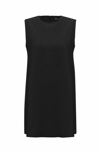 Miss Dalida Düz Renk Kolsuz Keten Tunik BLACK