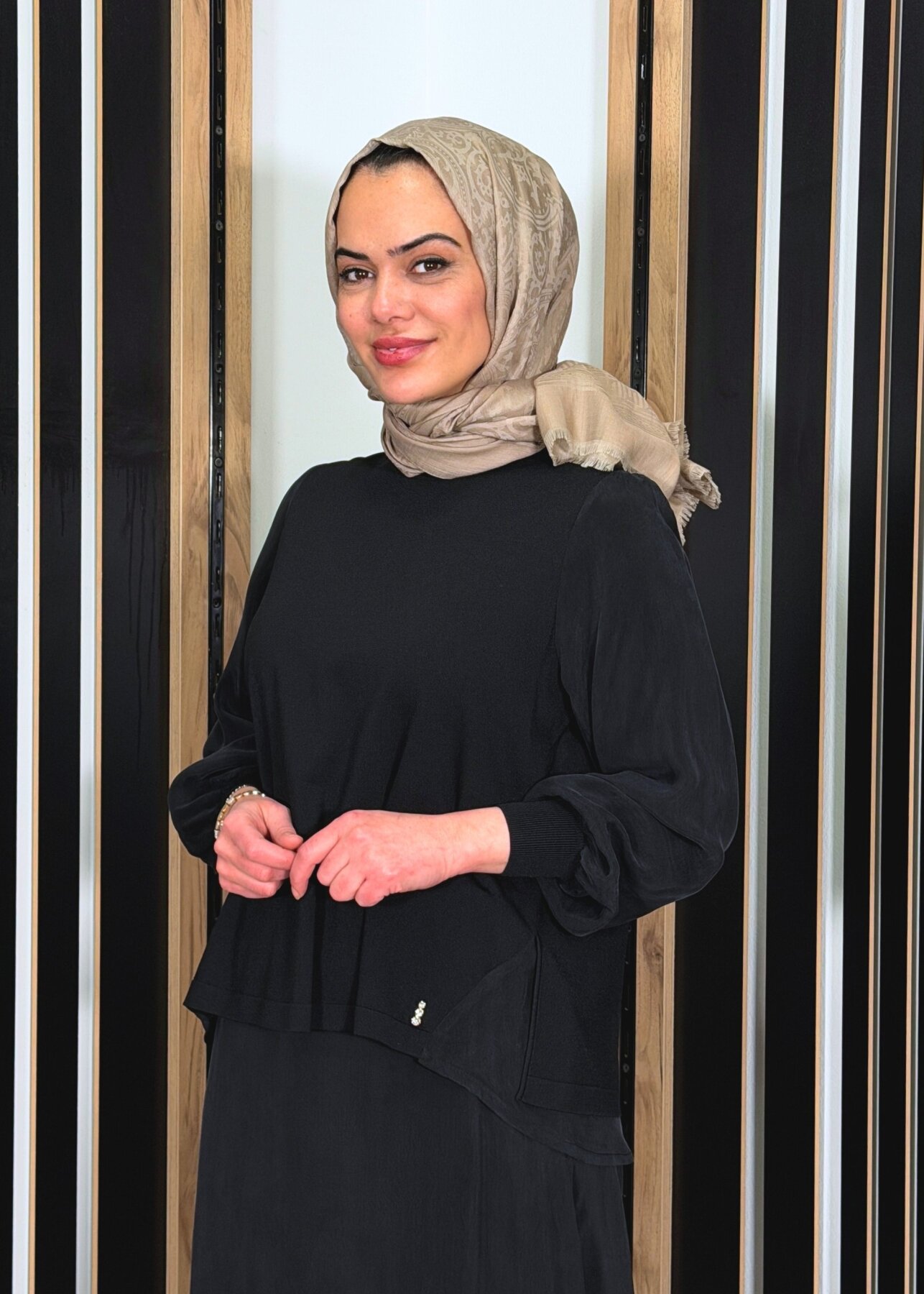 Miss Dalida Evaze Kesim Bileği Lastikli Tunik BLACK - 2