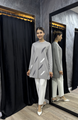 Miss Dalida Fırça Desenli Triko Tunik GREY