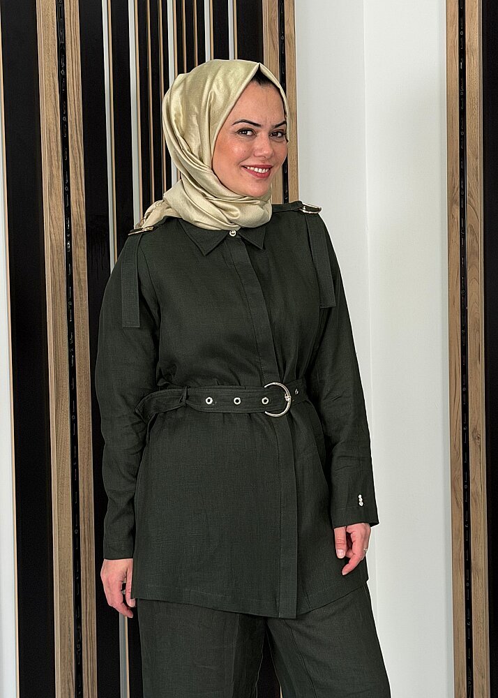 Miss Dalida Gizli Patlı Omuz Detaylı Keten Gömlek KHAKİ