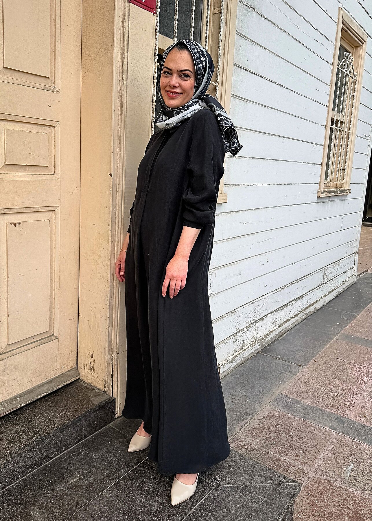 Miss Dalida Gömlek Yaka İpek Keten Uzun Elbise BLACK - 4