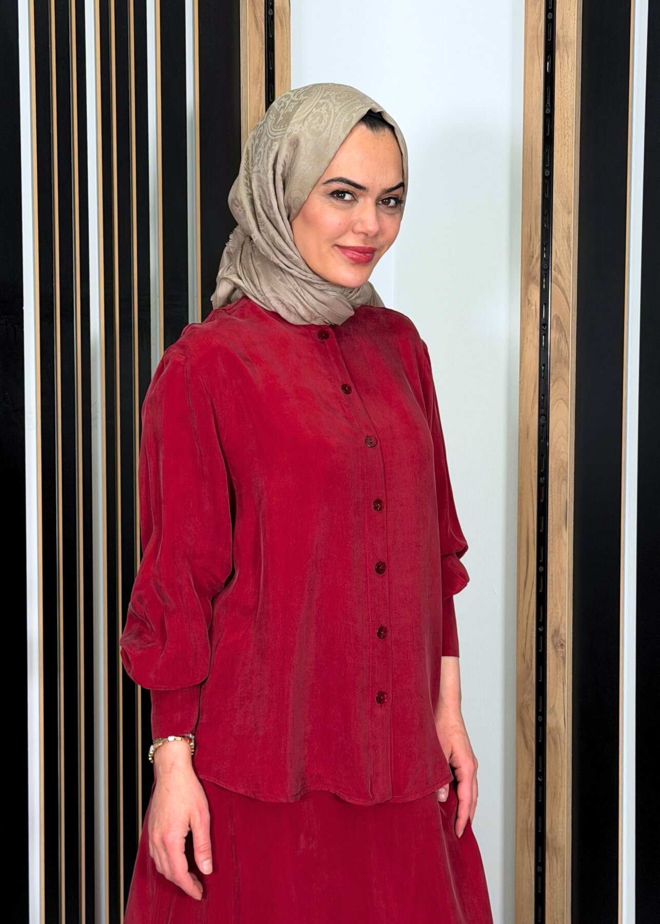 Miss Dalida Hakim Yaka Cupro Tunik Cherry - 2