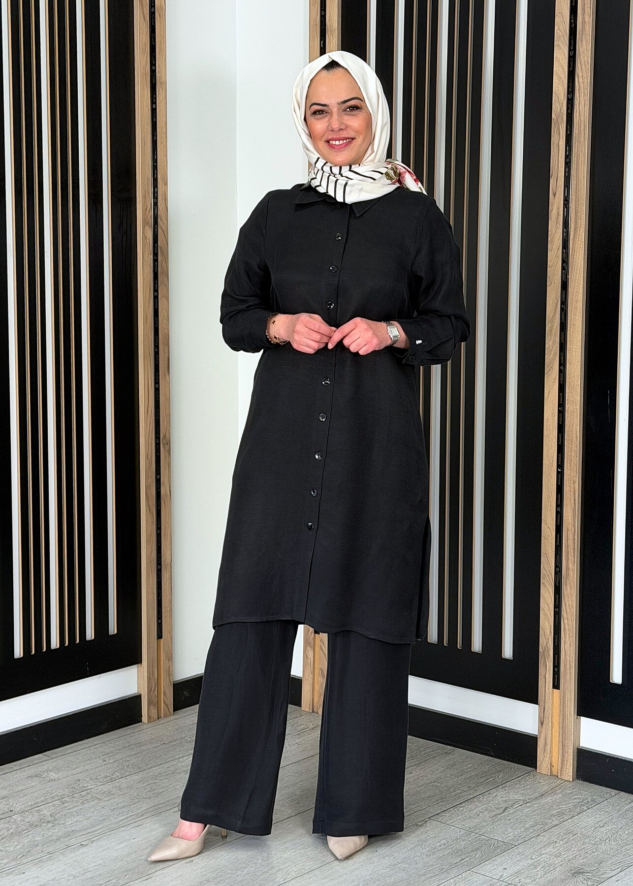 Miss Dalida İpek Keten Uzun Gömlek BLACK - 2