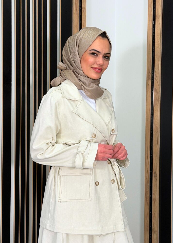 Miss Dalida Kargo Cepli Denim Ceket EKRU (1)