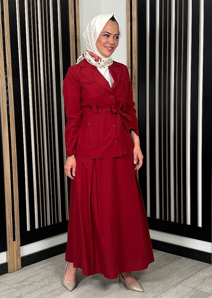 Miss Dalida Kemer Detaylı Pamuklu Kumaş Etek Cherry - 4