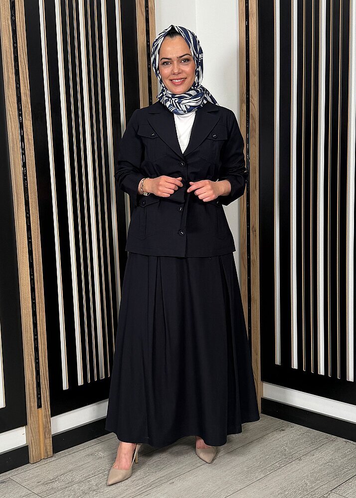 Miss Dalida Kemer Detaylı Pamuklu Kumaş Etek Dark Navy
