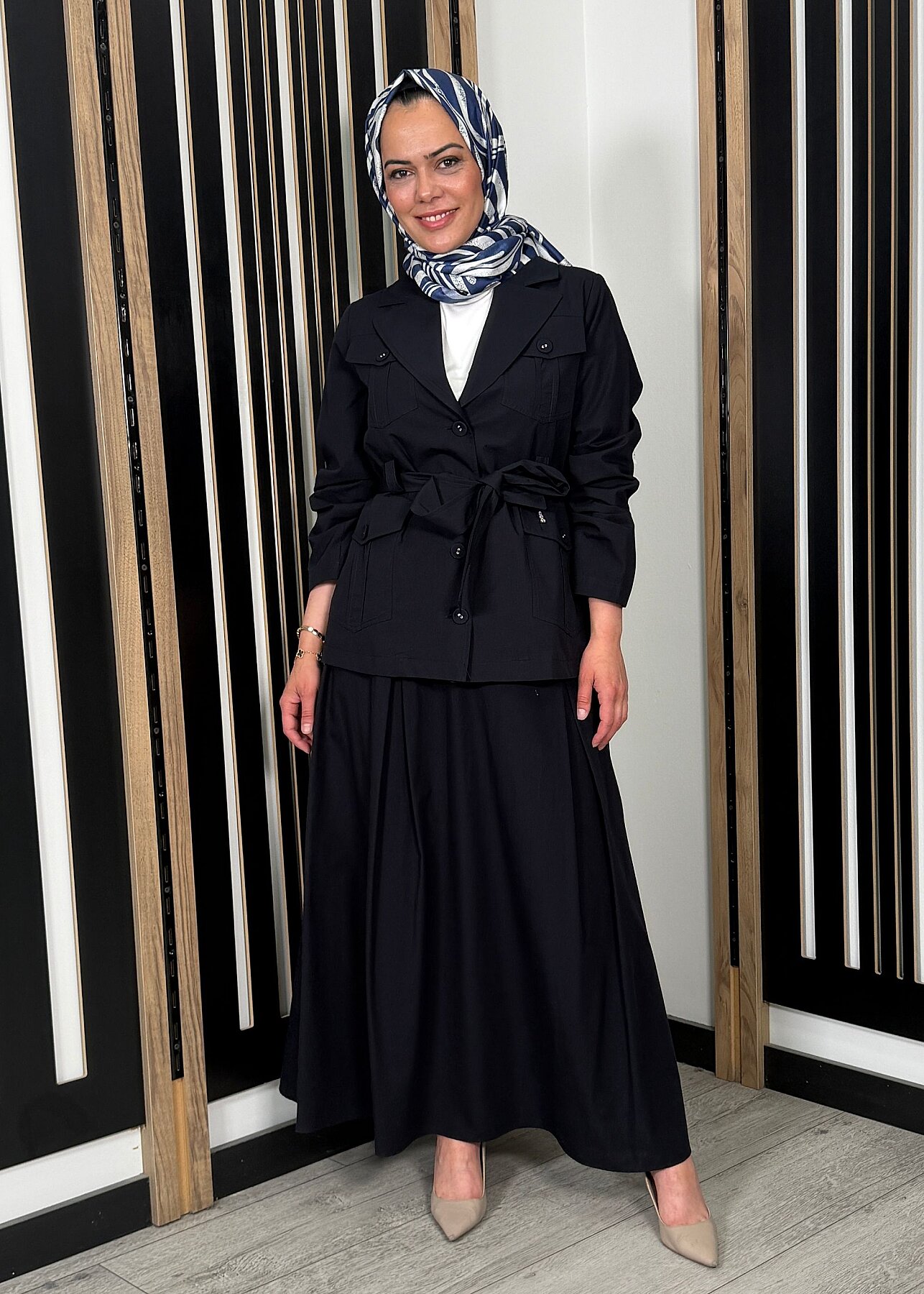Miss Dalida Kemer Detaylı Pamuklu Kumaş Etek Dark Navy - 3