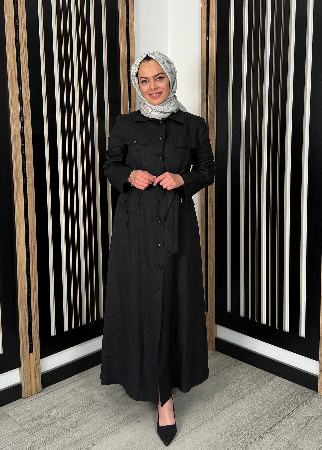 Miss Dalida Kemer ve Cep Detaylı Keten Ceket BLACK - 2