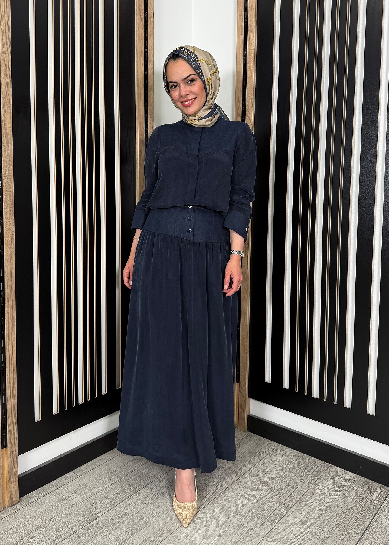 Miss Dalida Keten Korsajlı Cupro Etek Dark Navy - 1