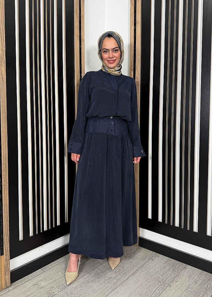 Miss Dalida Keten Korsajlı Cupro Etek Dark Navy - 2