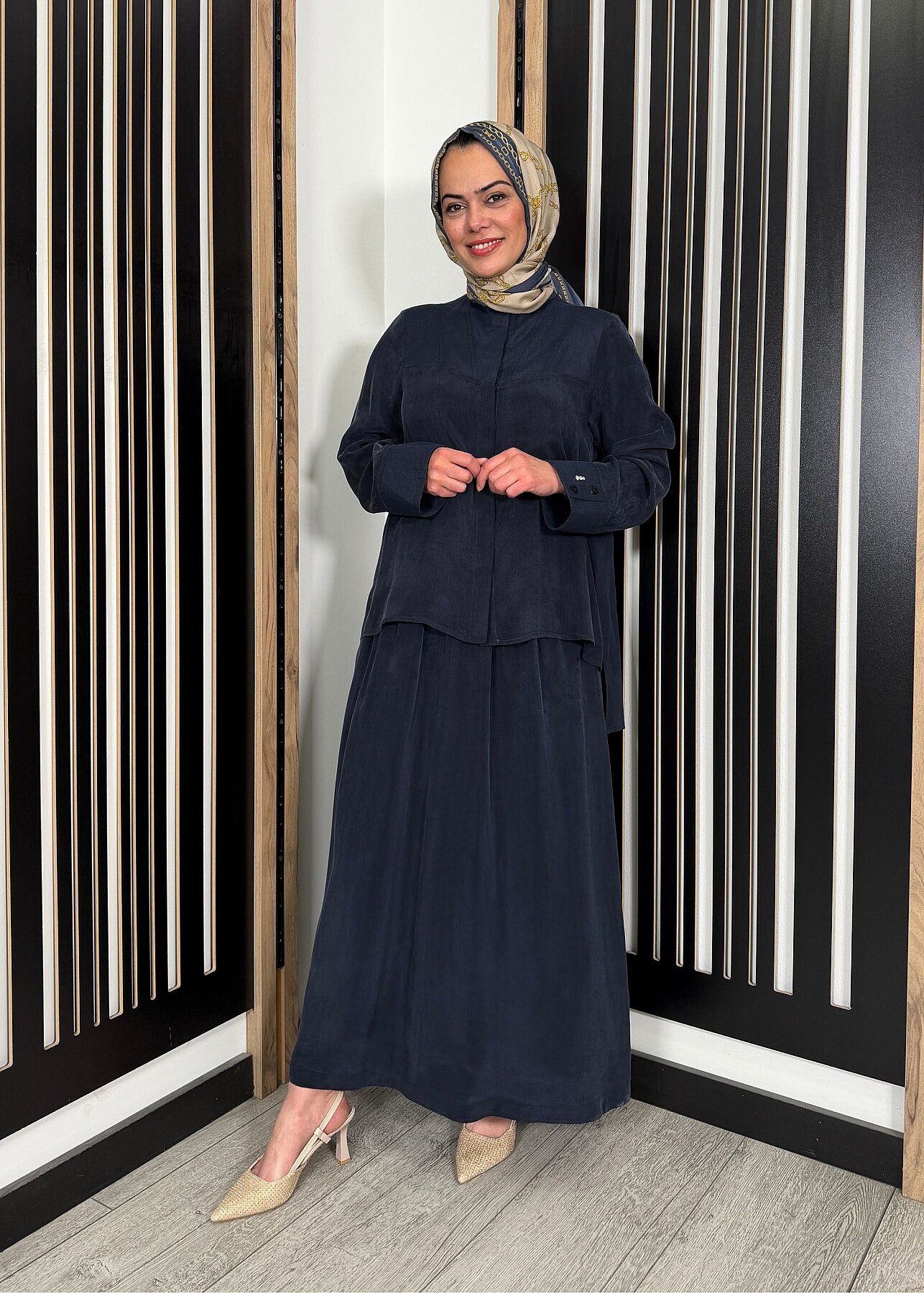 Miss Dalida Keten Korsajlı Cupro Etek Dark Navy - 3