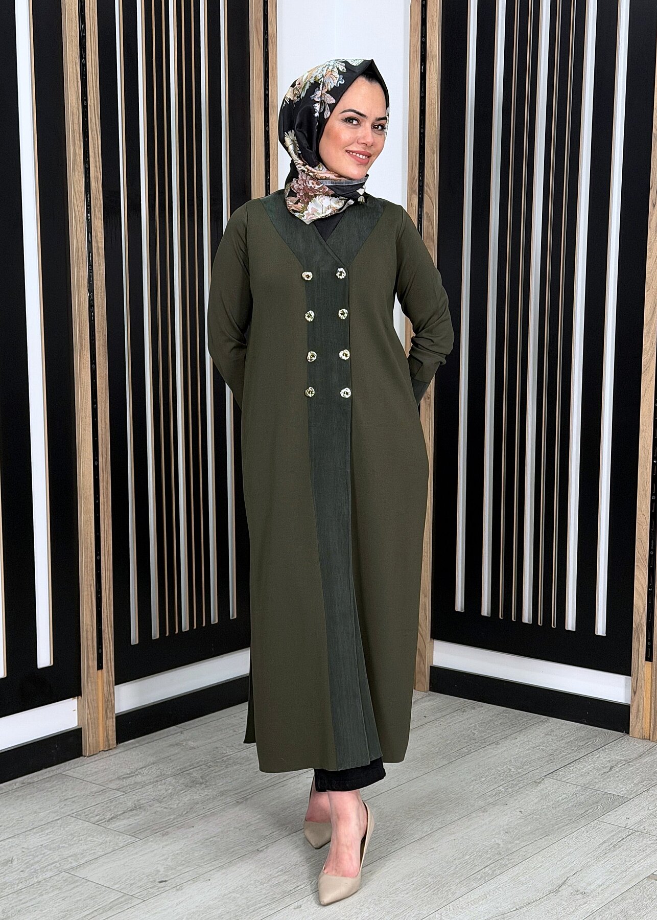 Miss Dalida Kruvaze Yaka Cupro Detaylı Triko Hırka KHAKİ - 2