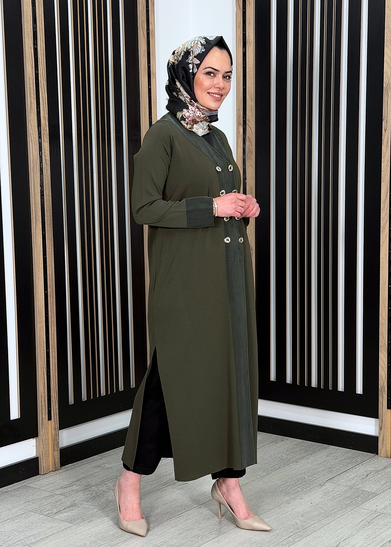 Miss Dalida Kruvaze Yaka Cupro Detaylı Triko Hırka KHAKİ - 3
