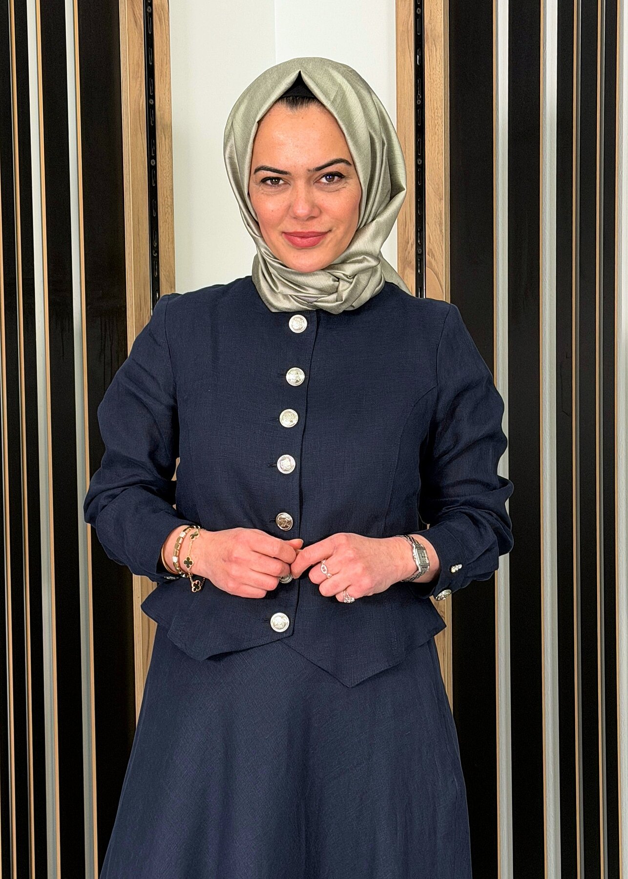 Miss Dalida Önü Düğmeli Kısa Keten Ceket Dark Navy - 3